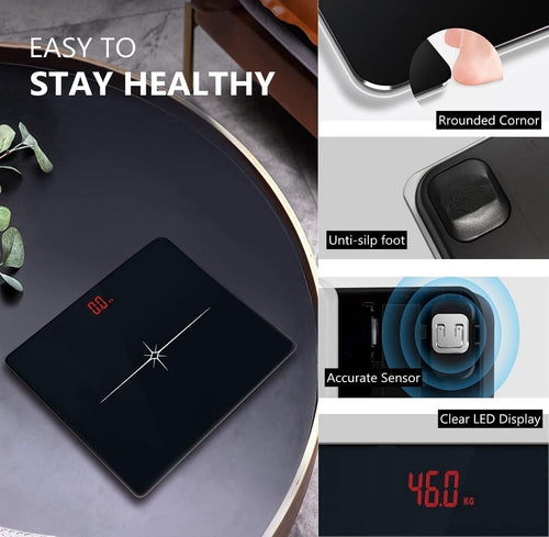 Digital Scale for Body Weight, Precision Bathroom Weighing Scale Step-On Technology High Capacity - 330 lb, LED Display with High Precision Measurements, Black